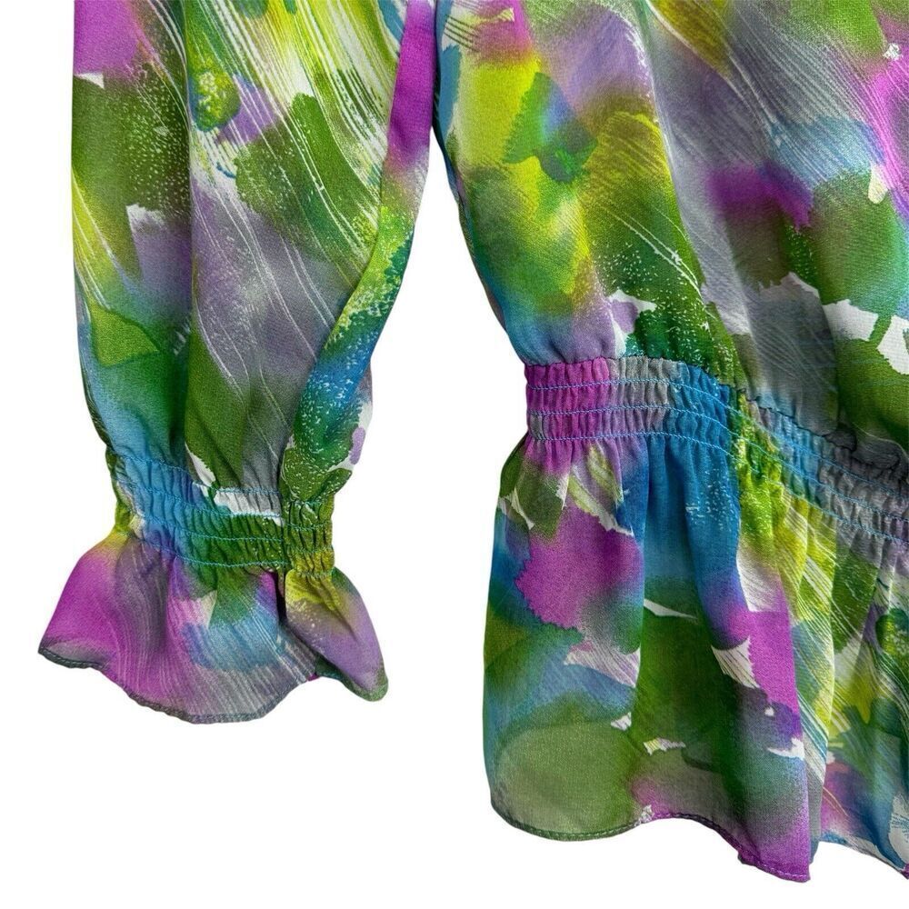 Vintage 90s Y2K Fairy Sheer Beaded Sequin Floral Multicolor Blouse M Drop Waist - Picture 6 of 8